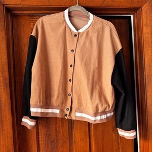 SHEIN Tan and Black Varsity Jacket